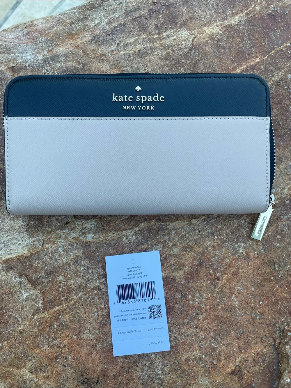 kate spade “Staci” Two-Tone Colorblock Large Continental Zip Wallet NEW!